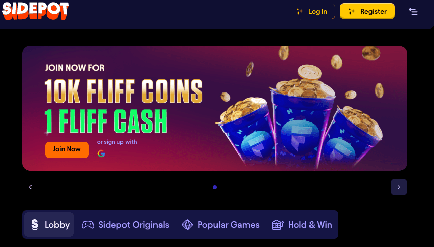 sidepot Casino Promo page